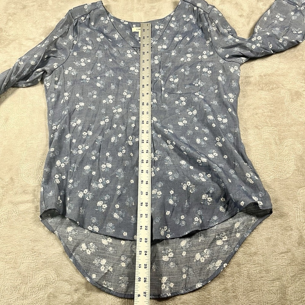 COMO BLU Floral Top Womens Med White‎ Blue V Neck Cottage Peasant 3/4 Sleeve - Picture 5 of 7